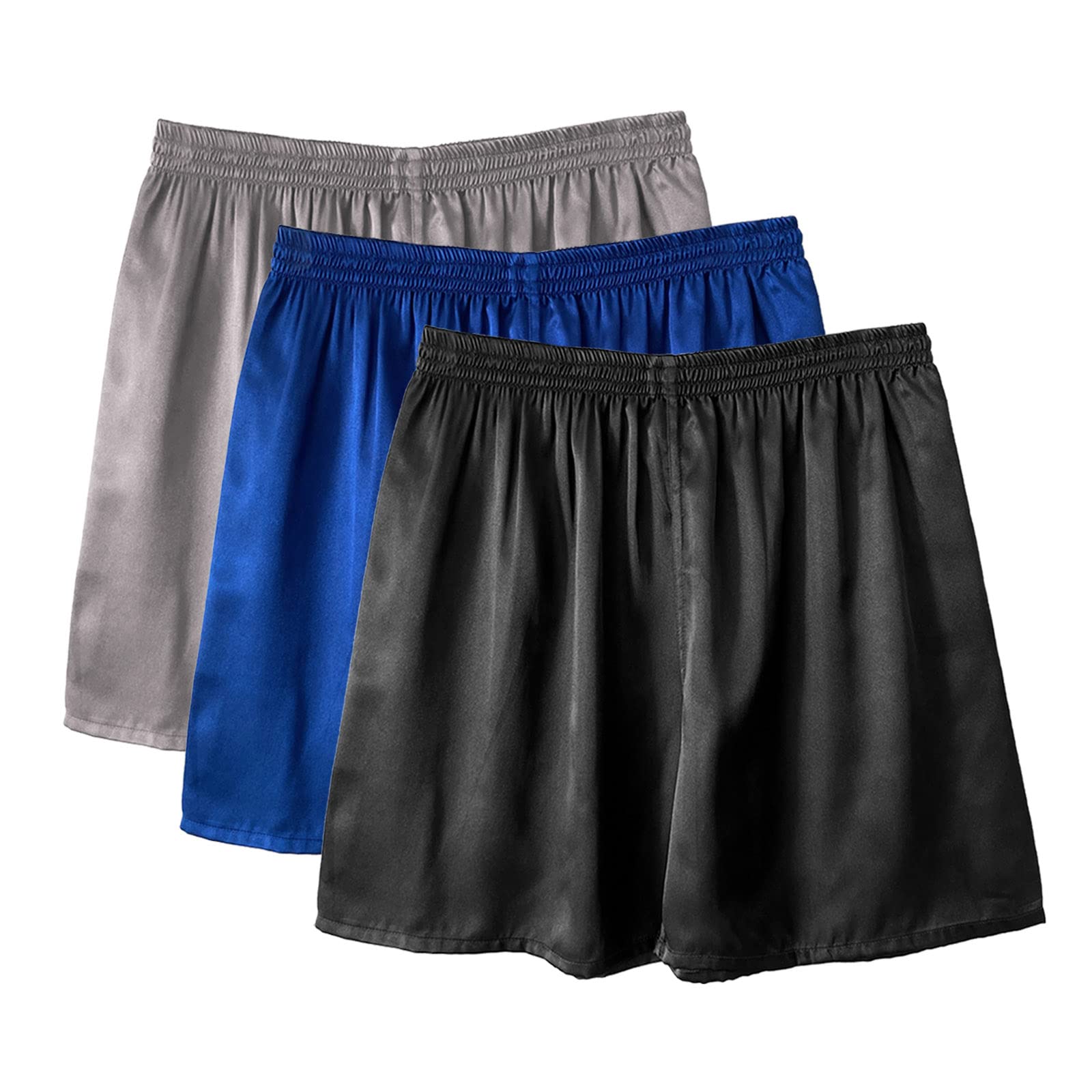 QAIKYUNE Men's Satin Boxer Shorts - Soft Sleepwear & Lounge Pajama Shorts for Comfortable Nightwear and Relaxing at Home