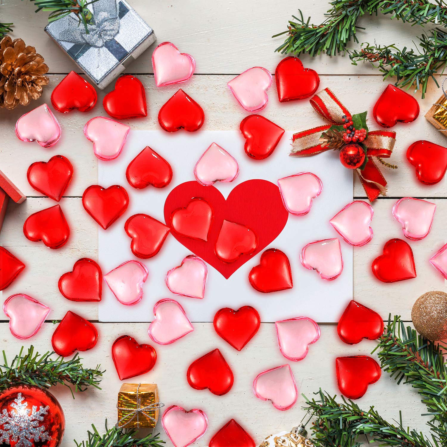 160 Pieces Acrylic Heart Decorations - Valentine's Day Heart Ornaments for Vase Fillers, Table Scatter, Party & Wedding Decor - 0.9 Inch Red & Pink Hearts - Perfect for Romantic Events, Home Decor, DIY Crafts