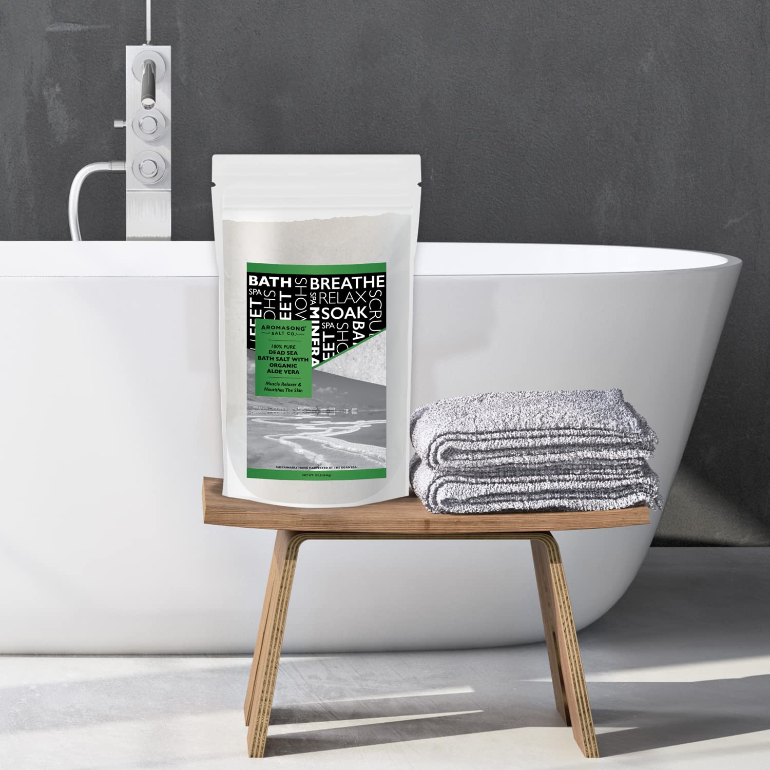 **Pure Dead Sea Salt with Organic Aloe Vera – 5 Lbs Fine Grain Bulk Resealable Pack – 100% Natural Spa Bath Salts for Relaxation, Body Scrub & Muscle Relief – Perfect for Home Spa, Eczema & Dry Skin Care**    *(Use Case: Ideal for soothing tired muscles, hydrating dry skin, and creating a luxurious at-home spa experience for men and women.)*