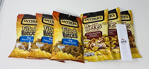 Snyder's of Hanover Pretzel Pieces Variety Pack - Honey Mustard & Onion Sourdough Pretzel Bits with Peanut Butter Filled Pieces | 6 Pack (5 oz Each) | Perfect for Snacking, Parties & Office Treats | Crunchy Pretzel Snacks for Movie Nights & Game Days