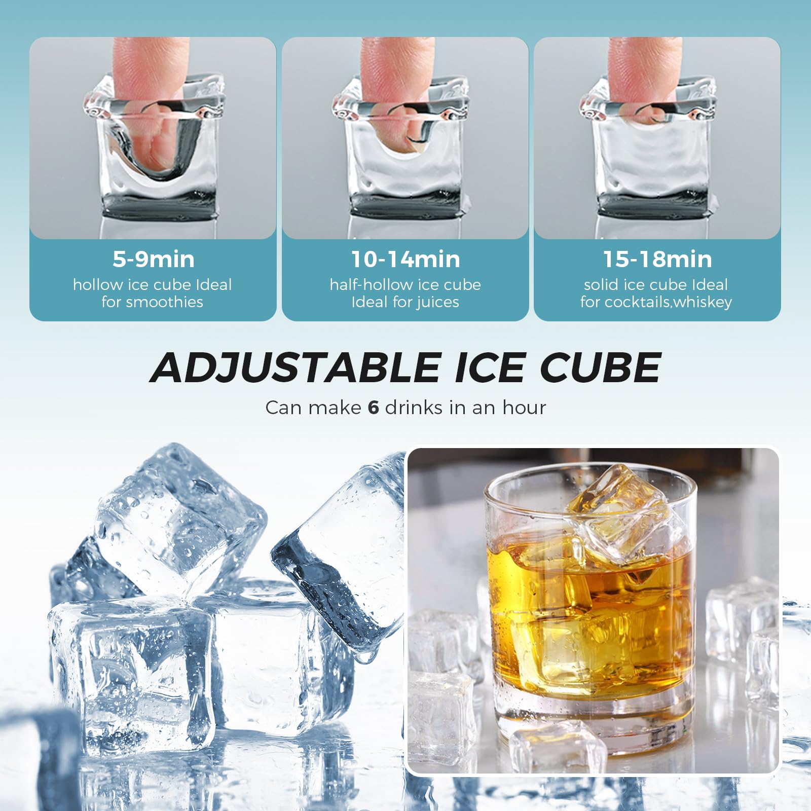 Kismile Countertop Ice Maker Machine - 33Lbs/Day, 16 Ice Cubes in 5-18 Mins, 1.5L Detachable Water Tank, 24H Timer & Self-Cleaning Function | Portable Ice Cube Maker for Home, Office, Party, RV, Camping & Outdoor Activities