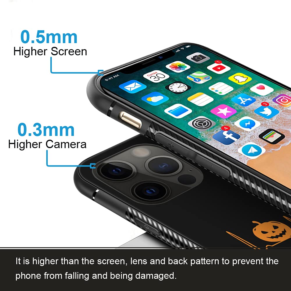 Premium Halloween Pumpkin Heartbeat Design Hard PC Back & Soft TPU Bumper Protective Case for iPhone 12 Pro Max (6.7 Inch) - Shockproof, Non-Slip, Stylish Phone Cover for Women - Perfect for Fall Season, Halloween Parties & Everyday Protection