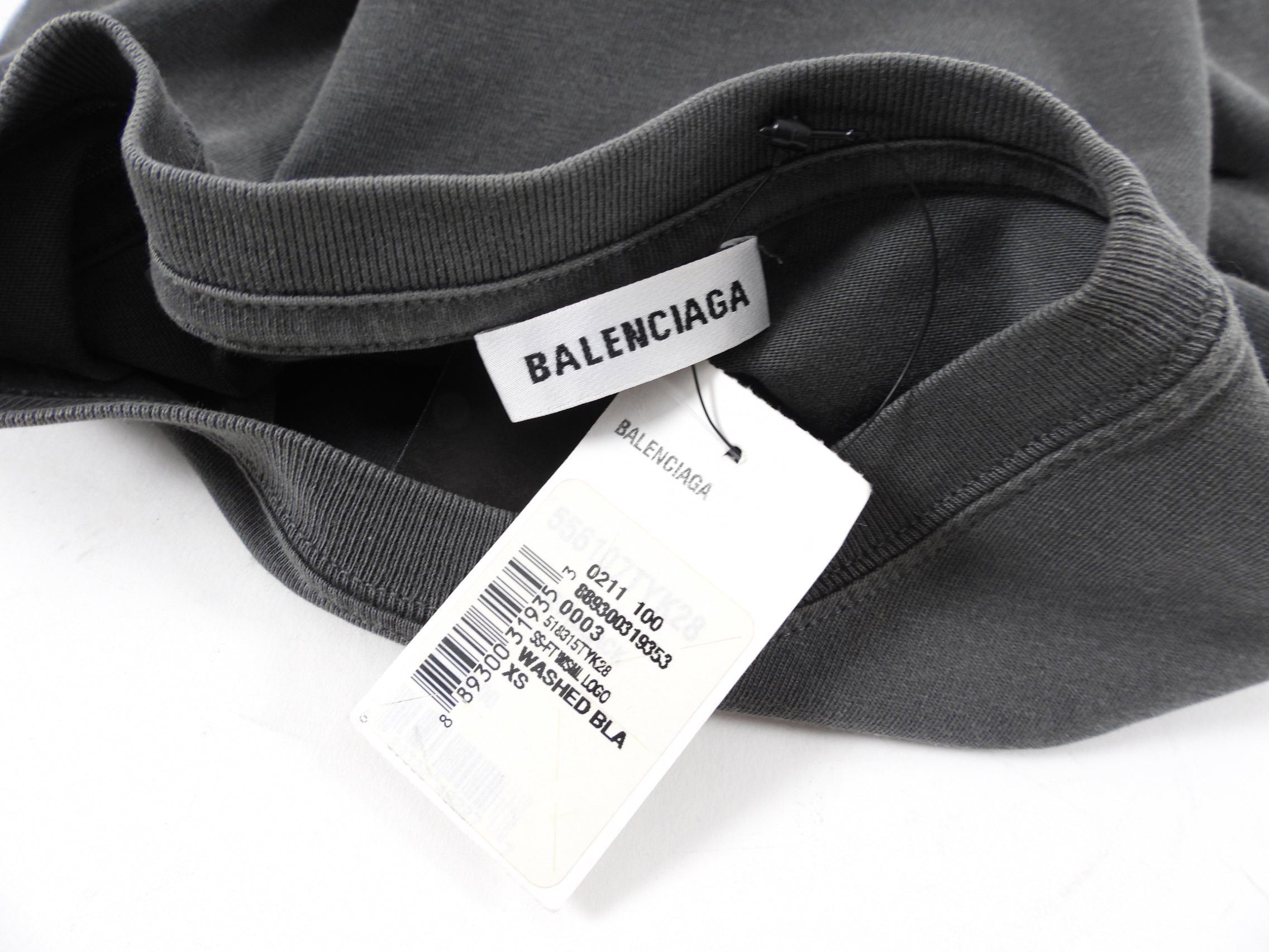 Balenciaga Grey Washed Cotton T-Shirt with Small Logo - XS Size | Casual Streetwear for Men & Women | Perfect for Everyday Wear and Fashion Outfits