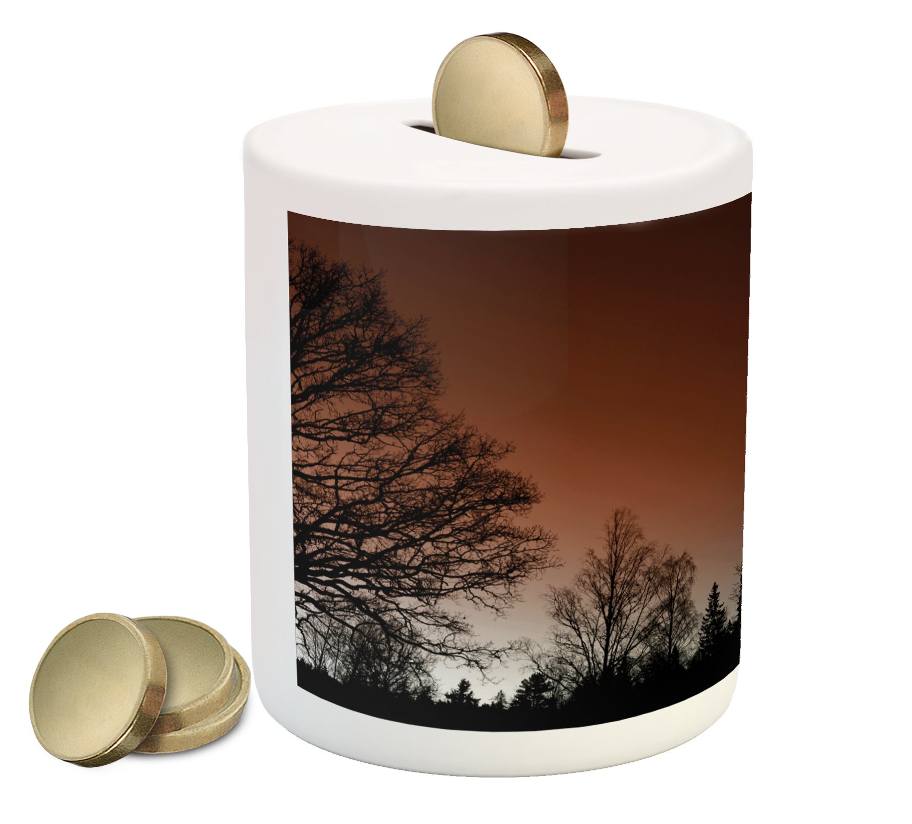 Ambesonne Ceramic Moon Piggy Bank - Abstract Forest & Full Moon Design, Money Box for Cash Savings | Perfect for Kids' Allowance, Home Decor & Unique Gift Ideas