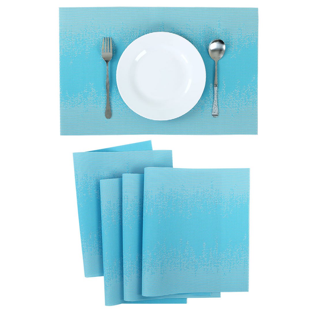 uxcell Set of 4 Heat-Resistant Woven Placemats - Non-Slip Washable PVC Square Table Mats for Kitchen & Dining - Holiday Blue Home Decor | Perfect for Everyday Meals, Dinner Parties & Holiday Gatherings
