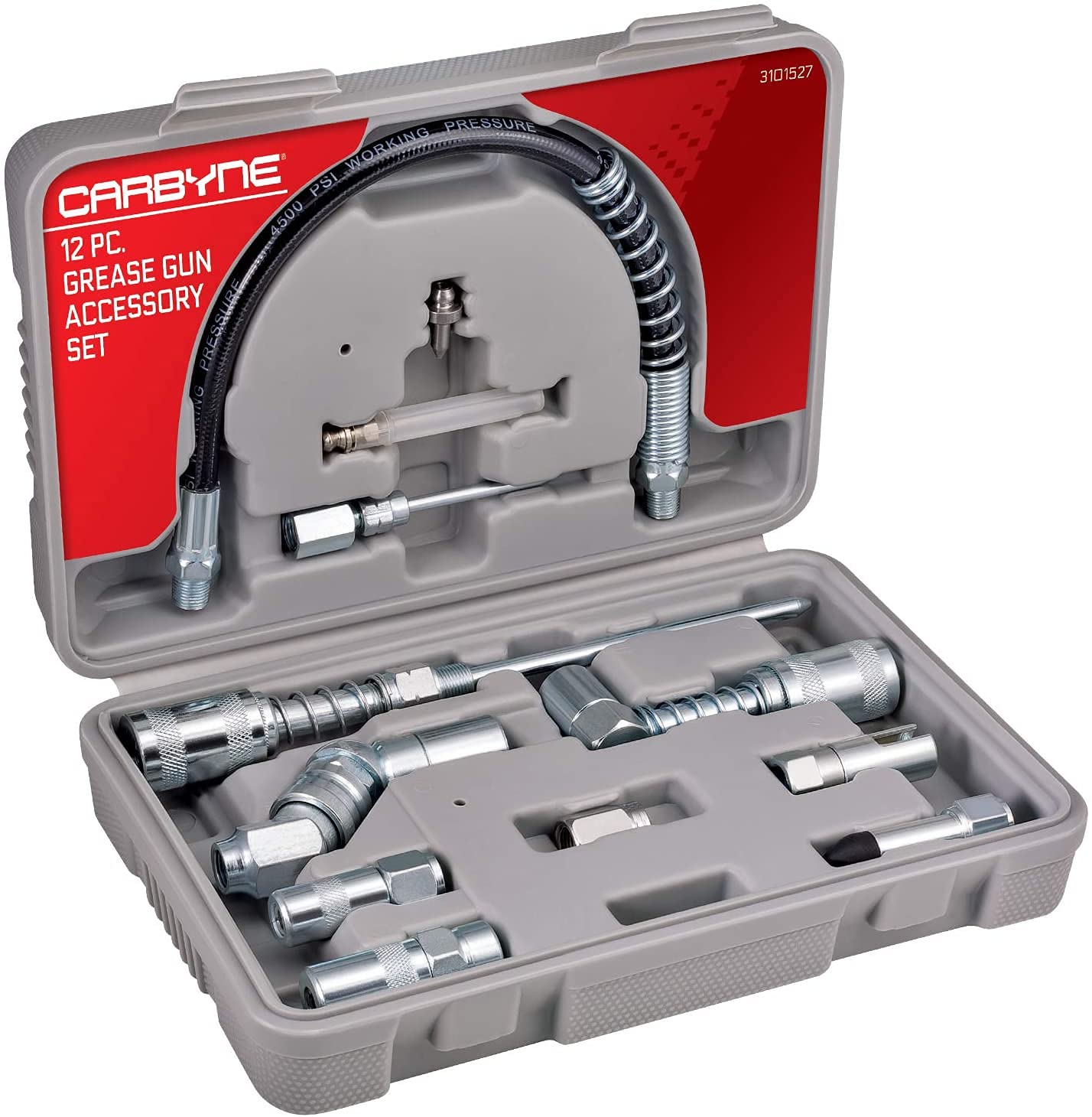 Carbyne Pistol Grip Grease Gun with 12-Piece Accessory Kit | Heavy Duty Lubrication Tool for Automotive, Industrial & Farm Equipment Maintenance