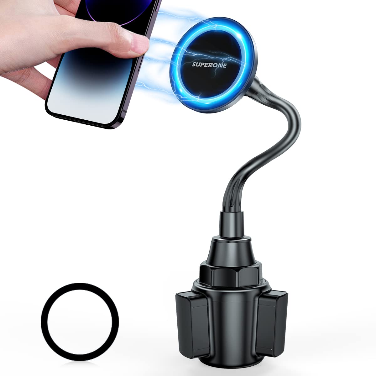 SUPERONE Magnetic Car Phone Holder for MagSafe - 20 Strongest Magnets, Adjustable Gooseneck Cup Mount Compatible with iPhone 16/15/14/13/12 Series & All Smartphones - Perfect for Hands-Free Driving, GPS Navigation & Safe Phone Access