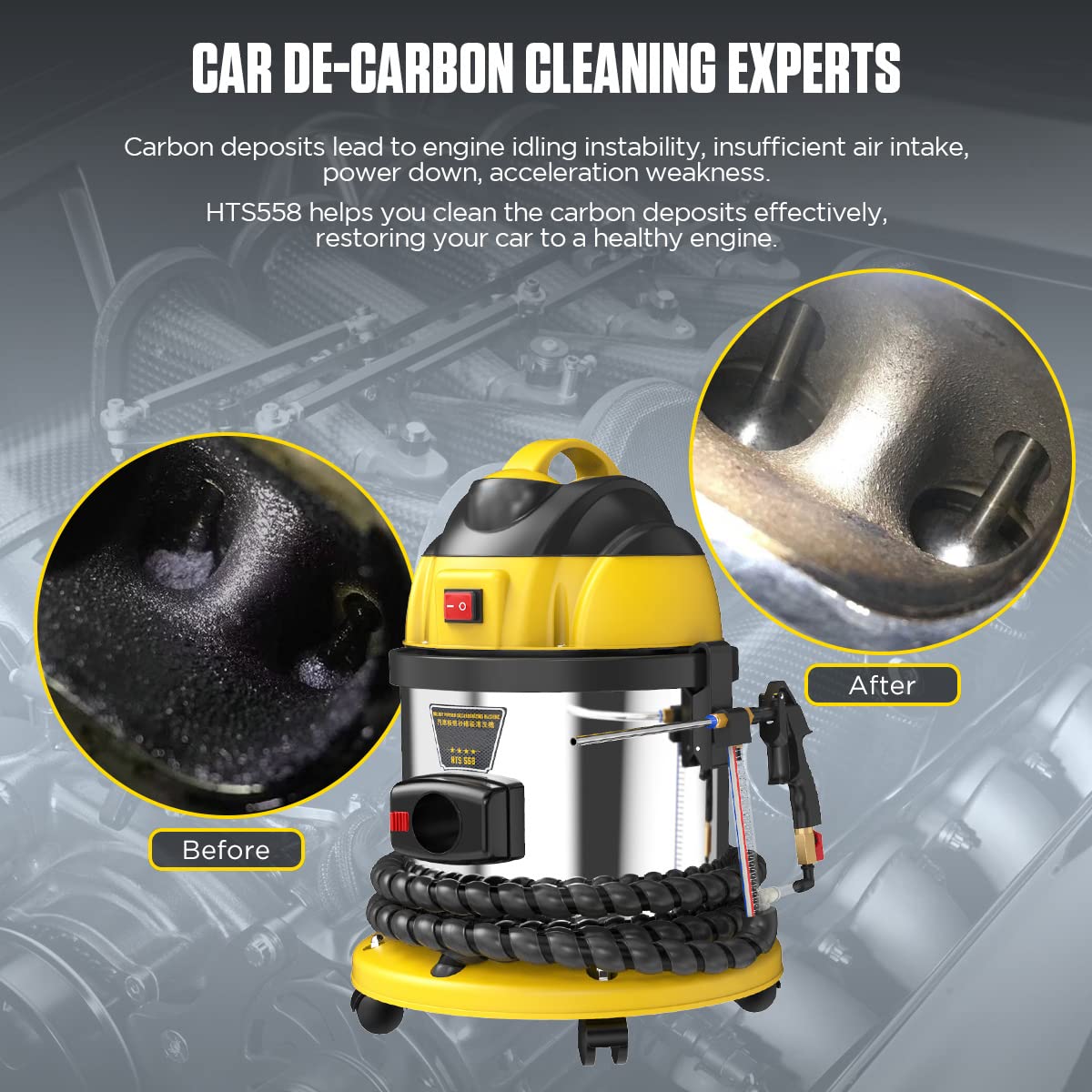 Walnut Shell Blaster Kit for Engine Carbon Cleaning - 23pcs Car Model Adapters (110V/220V) | Intake Valve & Valvetronic System Cleaner | Professional Automotive Maintenance Tool for BMW, Audi, VW | DIY Car Repair & Performance Enhancement