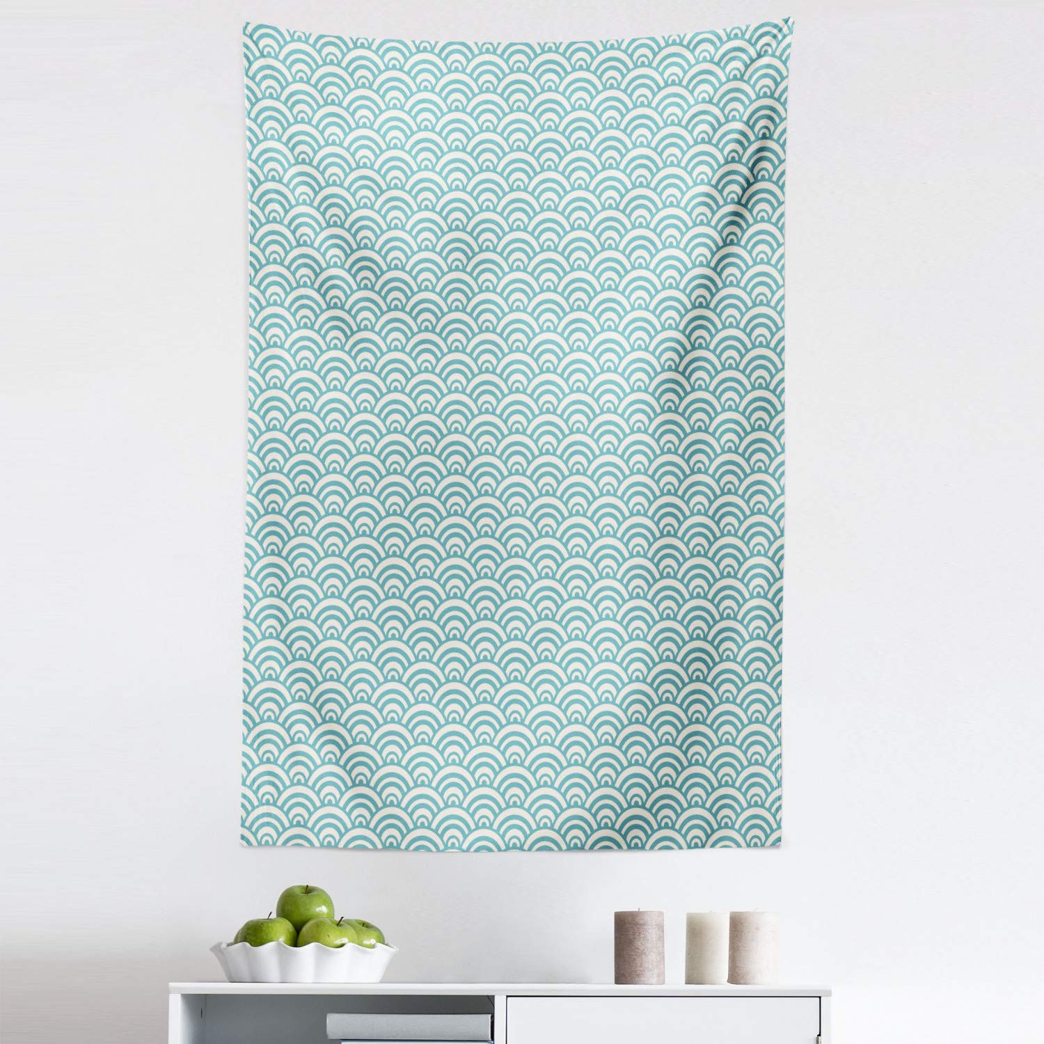 Ambesonne Blue Ocean Wave Tapestry - Curvy Lines Bubble Design Coastal Beach Wall Art Decor for Bedroom, Living Room, Dorm - 30