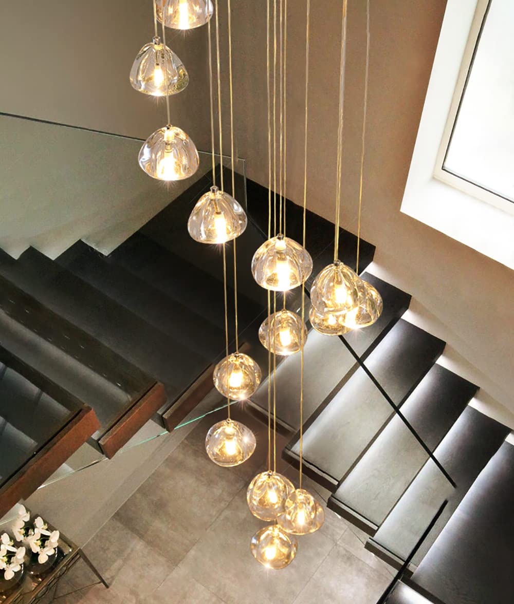 Modern LED Crystal Chandelier - 20 Lights Flush Mount Ceiling Fixture for Sloped or High Ceilings - Luxury Pendant Light for Living Room, Entryway, Foyer, Staircase - Elegant Lighting Solution for Home Decor and Special Occasions