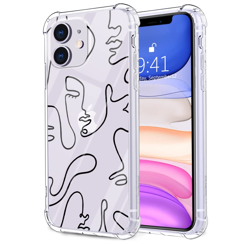 MAYCARI Aesthetic Abstract Face iPhone 11 Case - Cute Art Line Pattern Design, Clear TPU Soft Flexible Slim Protective Cover with Anti-Scratch & Shock Absorption | Perfect for Daily Use, Travel & Gift Giving