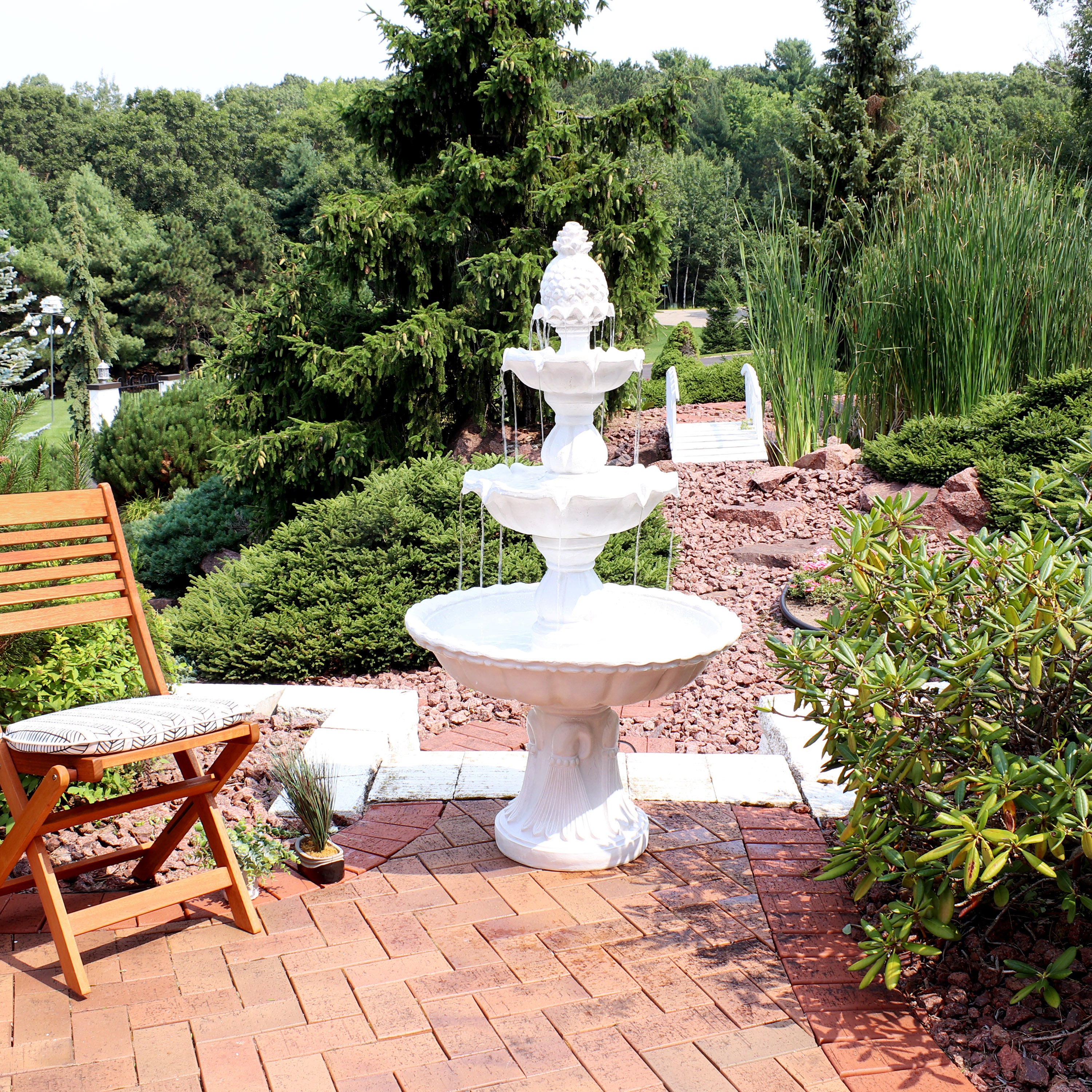 Sunnydaze 3-Tier Outdoor Water Fountain for Garden - Relaxing Garden Decor with Cascading Waterfall - Perfect for Patio, Yard, and Backyard Landscaping