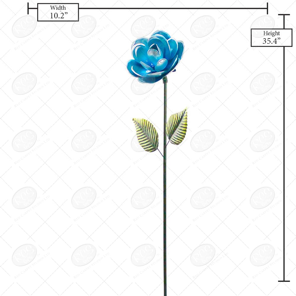 Red Carpet Studios Blue Rose Garden Stake - 35.4 Inch Tall Metal Flower Support for Outdoor Decor, Wedding & Garden Party Decorations
