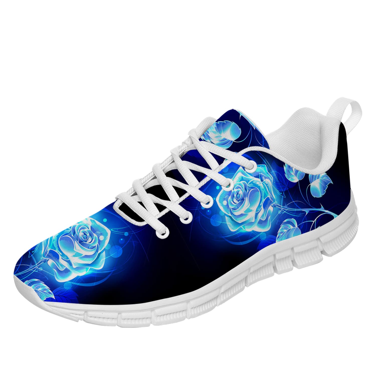 Rose Print Sneakers for Women & Men - Blue Galaxy Floral Gym Shoes, Tennis & Walking Shoes - Gifts for Rose Lovers (Men's Size 7.5, Women's Size 9) - Perfect for Casual Wear, Workouts & Fashion Outfits