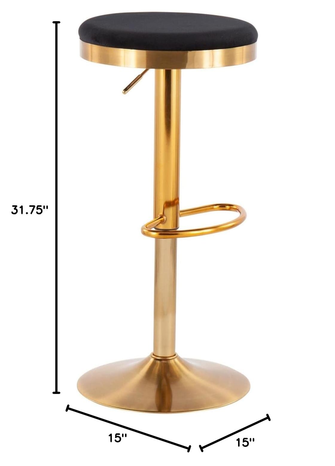 LumiSource Dakota Adjustable Swivel Bar Stool Set of 2 - Gold Upholstered Bar Height Stools for Kitchen Island, Home Bar & Counter Seating - Comfortable Bar Chairs with Back Support