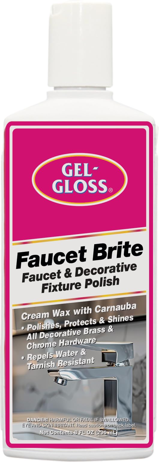 Gel-Gloss Faucet Brite Polish for Faucets & Decorative Fixtures - 8 oz | Shine & Protect Metal Surfaces | Perfect for Kitchen Sinks, Bathroom Taps & Chrome Fixtures
