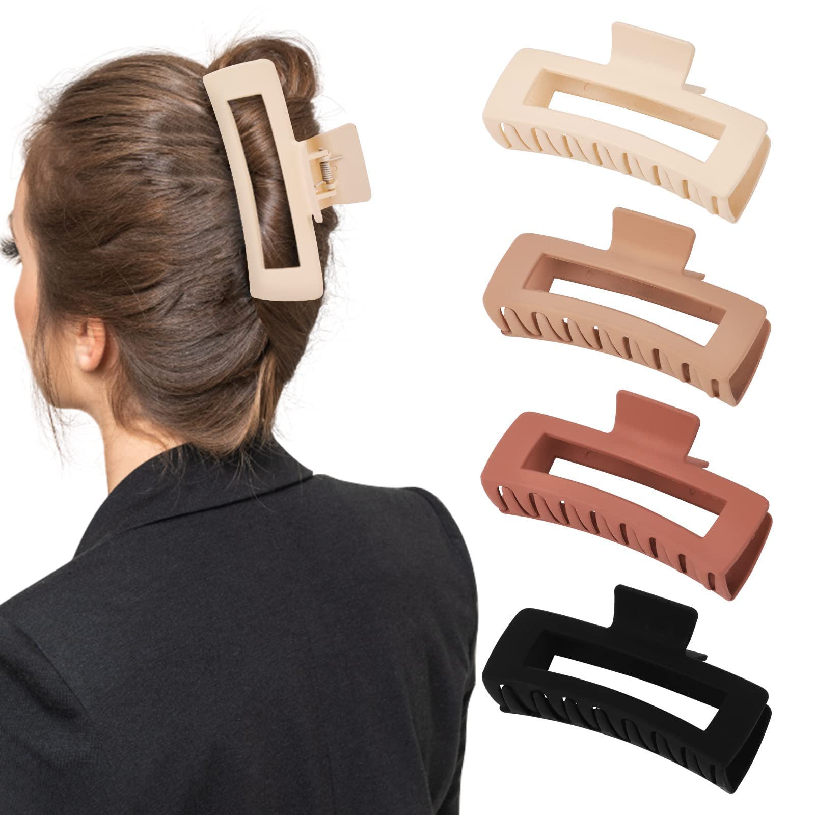4 Pack 5 Inch Extra Large Claw Clips for Thick & Long Hair - Matte Non-Slip Jumbo Hair Clips for Women & Girls - Perfect for Ponytails, Buns & Everyday Hairstyles