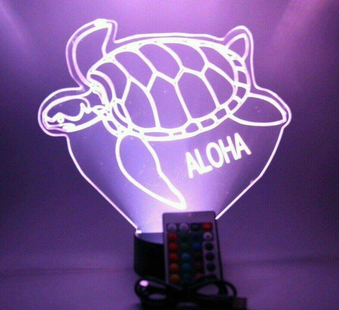 Sea Turtle Night Light with Remote - 16 Color Changing LED Marine Turtle Lamp, Custom Name Engraving, Dimmable Table Light for Kids & Adults - Perfect for Bedroom, Nursery, Gift Giving & Relaxation