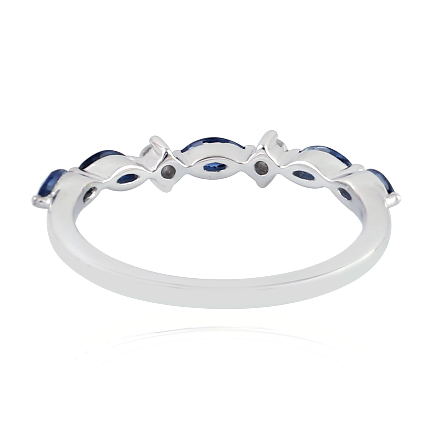 18K White Gold Pave Diamond Marquise Blue Sapphire Wedding Band Ring - Elegant Bridal Jewelry for Engagement, Anniversary & Special Occasions