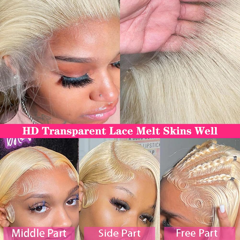 24 Inch 613 Blonde 13x6 HD Lace Front Wig Human Hair Straight 200 Density Pre Plucked With Baby Hair | Natural Looking Lace Frontal Wigs for Daily Wear, Cosplay, Parties & Special Occasions