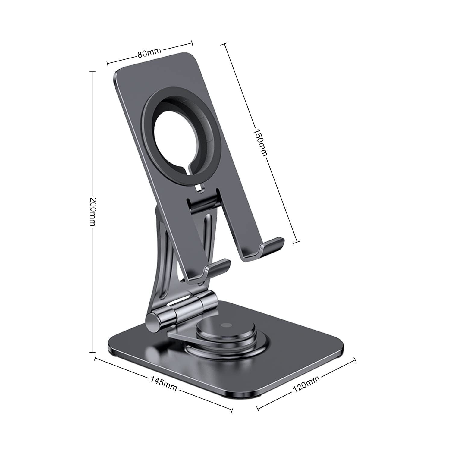 360° Rotating Aluminum Tablet Stand for iPad Air/Mini/Pro, iPhone 13/12 (4-13 Inch) - Portable & Adjustable Holder for Drawing, Watching, Video Calls - Perfect for Home, Office & Travel (Gray)
