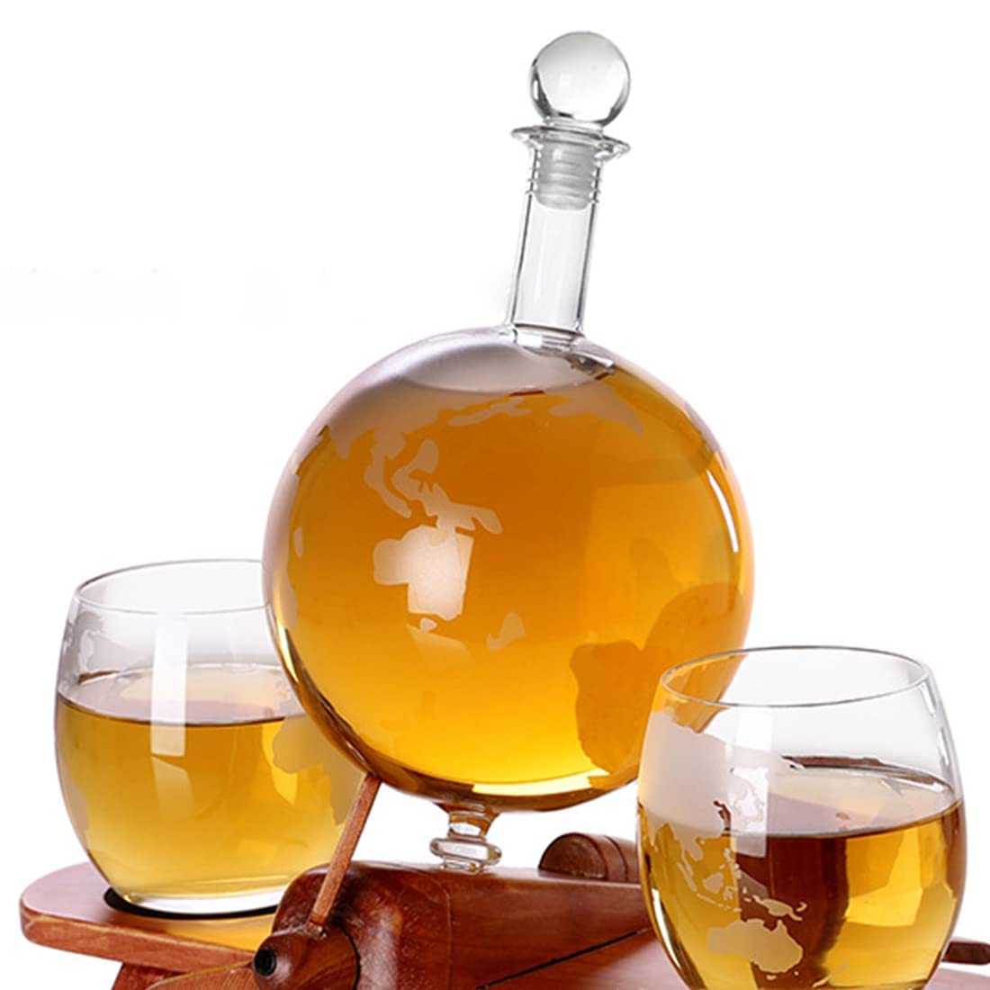 Premium 22.5 Oz Earth-Shaped Whiskey Decanter Set with 2 Crystal Glasses (11 Oz Each) - Elegant Scotch Bourbon Vodka Rum Liquor Gift Set for Men - Perfect for Home Bars, Dinner Parties & Father's Day Gifts