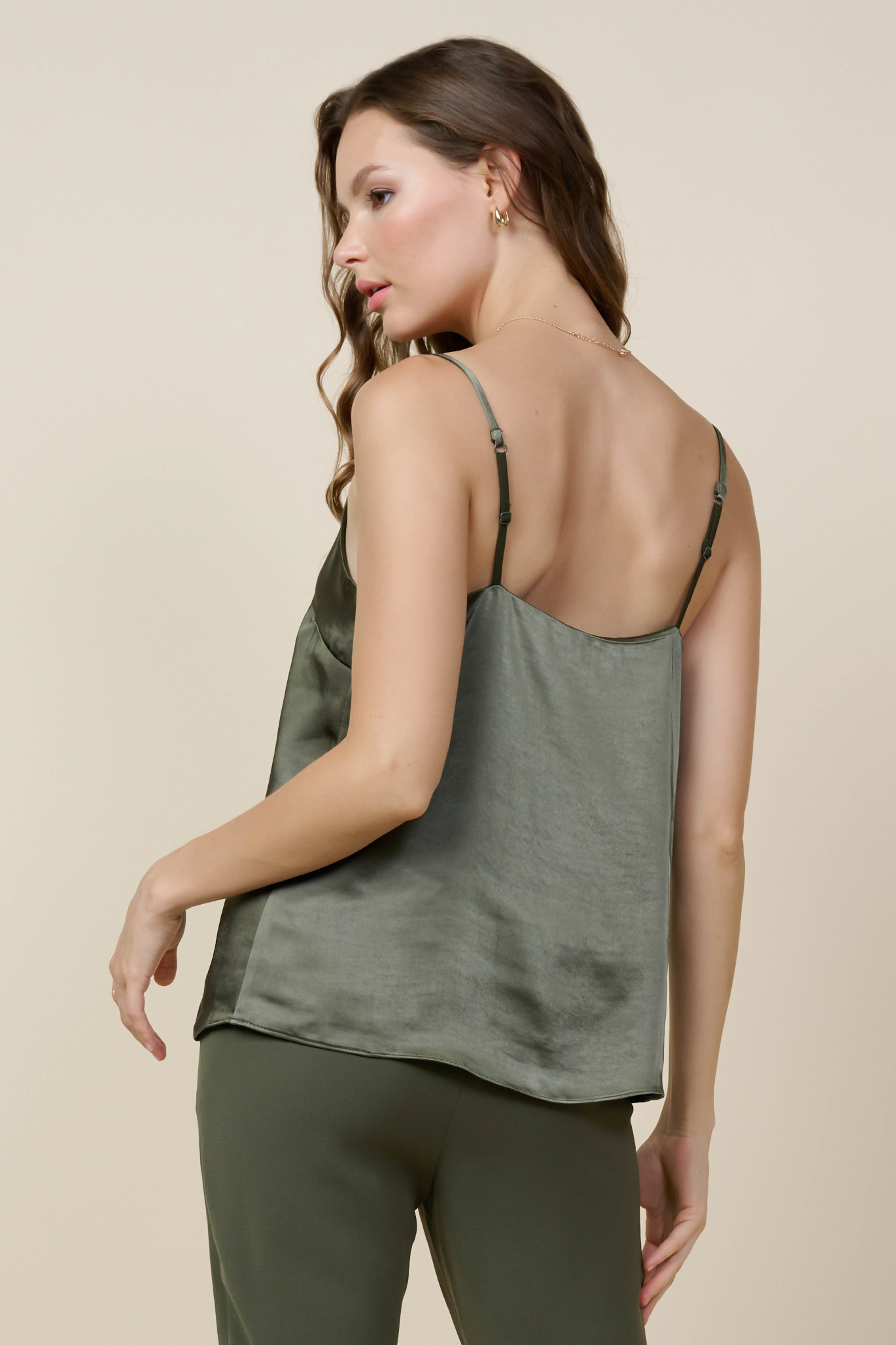 Brigid Lace Cami Top for Women - Olive Green Sleeveless Tank Top | Summer Casual Wear, Layering Piece, Date Night Outfit
