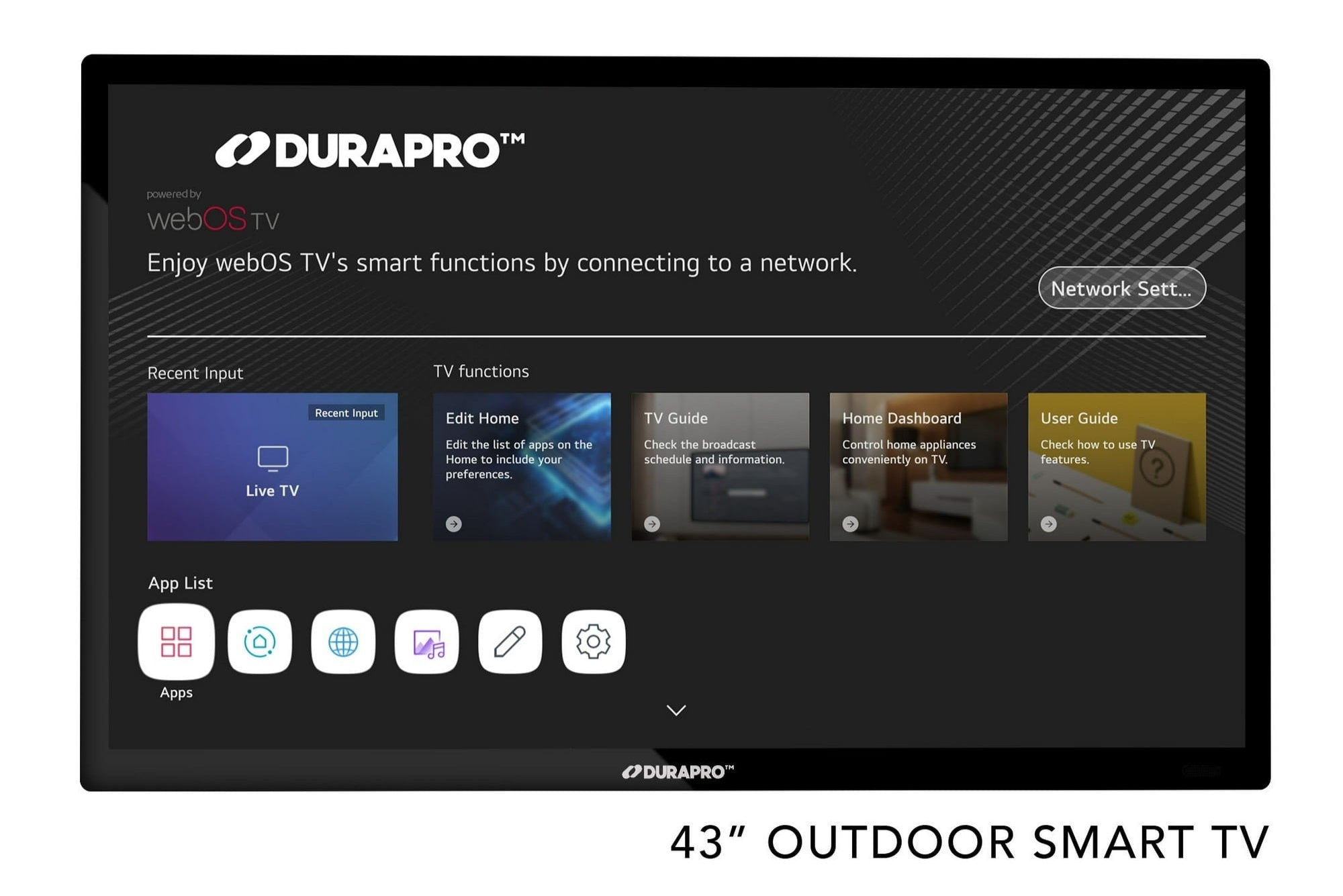 DuraPro DRPTV430SM 43 Inch 4K UHD Outdoor Smart LED TV - Weatherproof, Sunlight Readable for Patio, Backyard & Poolside Entertainment