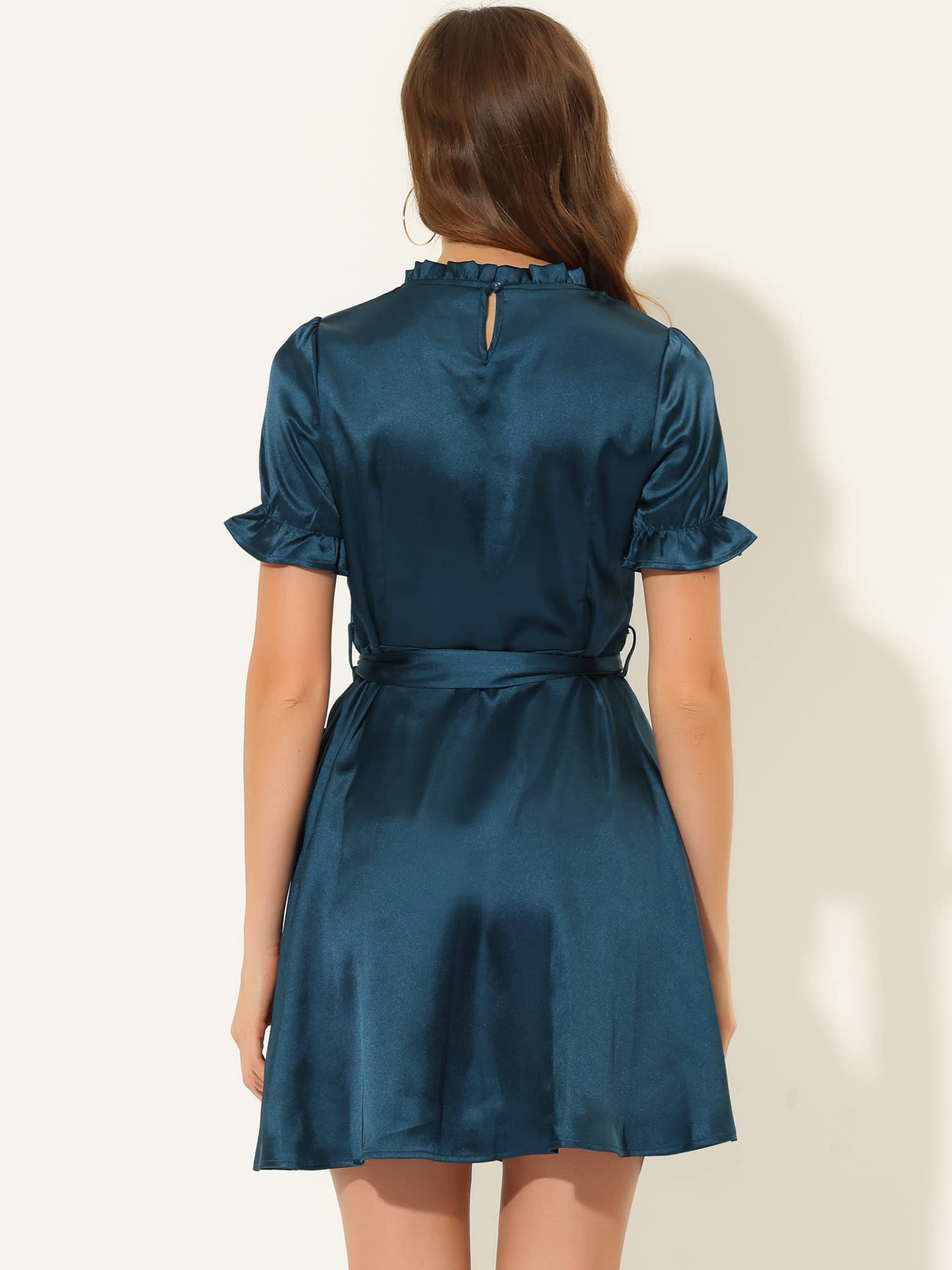 Allegra K Women's Elegant Satin Dress - Short Sleeve Tie Waist Business Casual Dress for Work & Cocktail Parties | Perfect for Office, Dinner Dates & Special Occasions