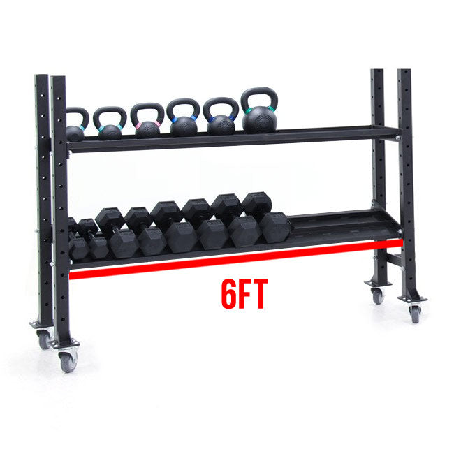 XM FITNESS 2-Tier Kettlebell and Dumbbell Storage Rack - 6ft Heavy Duty Weight Equipment Organizer for Home Gym, Garage, and Fitness Studio
