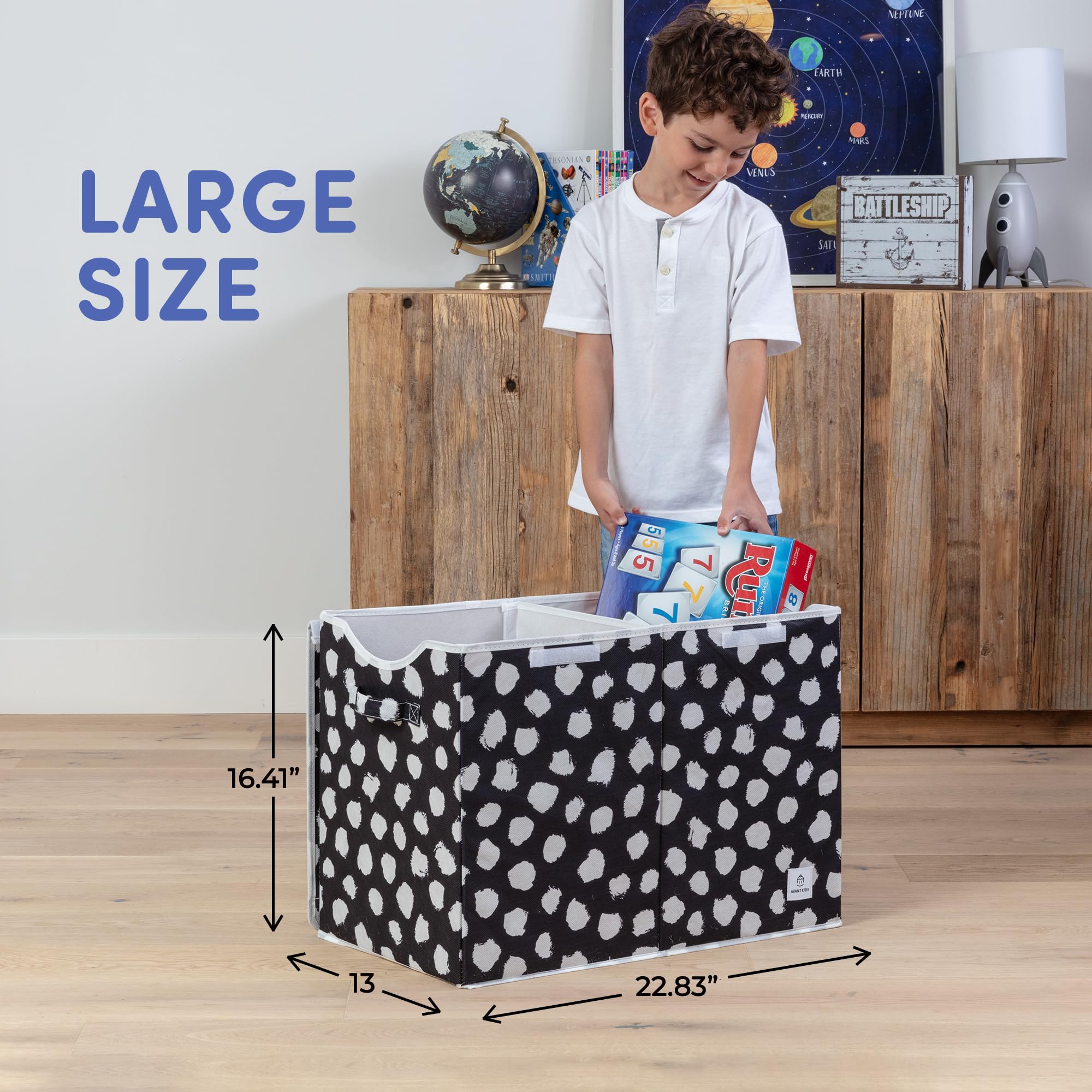 Kids Toy Storage Chest - Large Black Toy Box with Detachable Organizer & Flip-Top Lid for Boys & Girls | Nursery, Playroom & Bedroom Organization