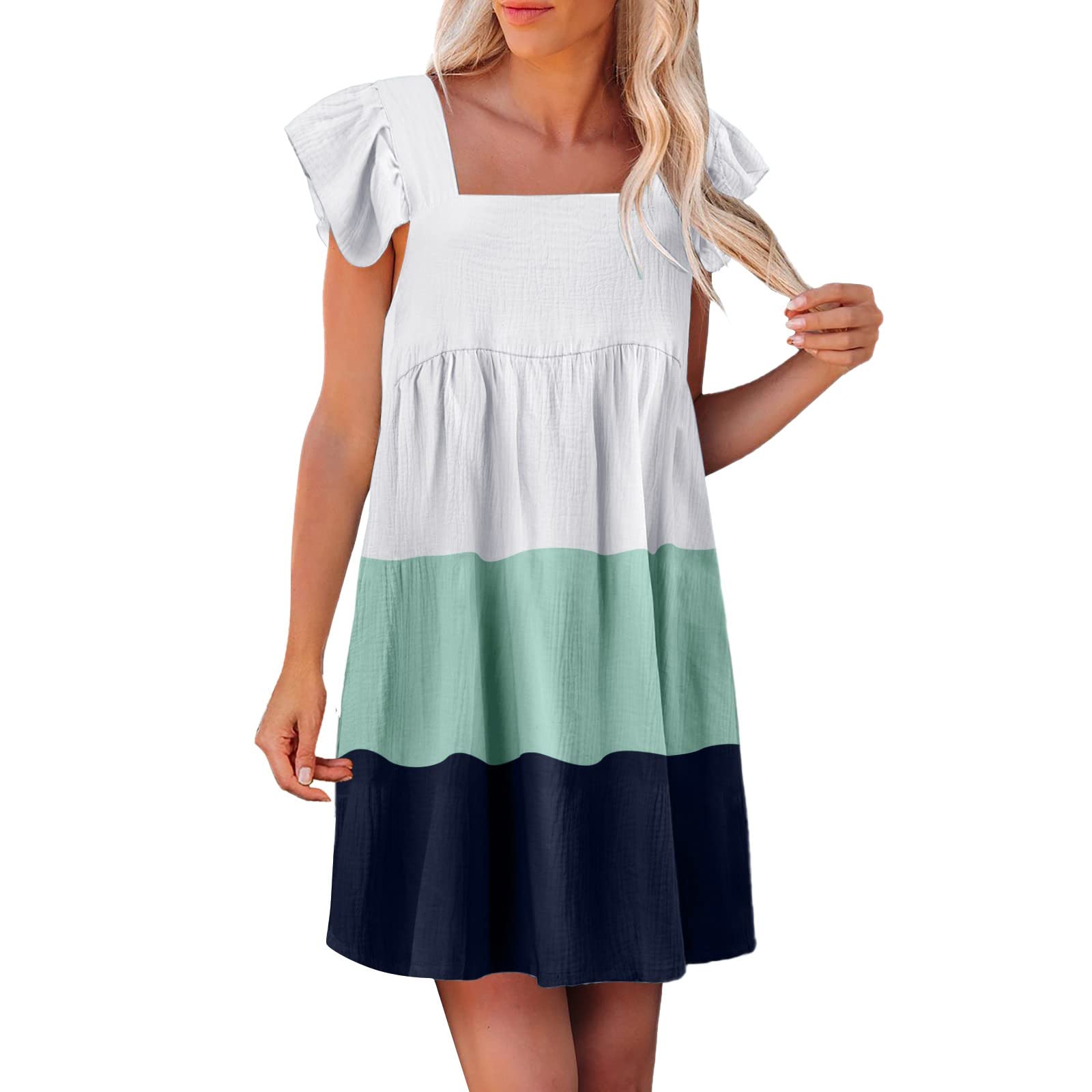 Elegant Navy Summer Dress for Women - Collar, Pocket & Puff Sleeveless Short Casual Dress | Perfect for Beach, Vacation & Outdoor Parties