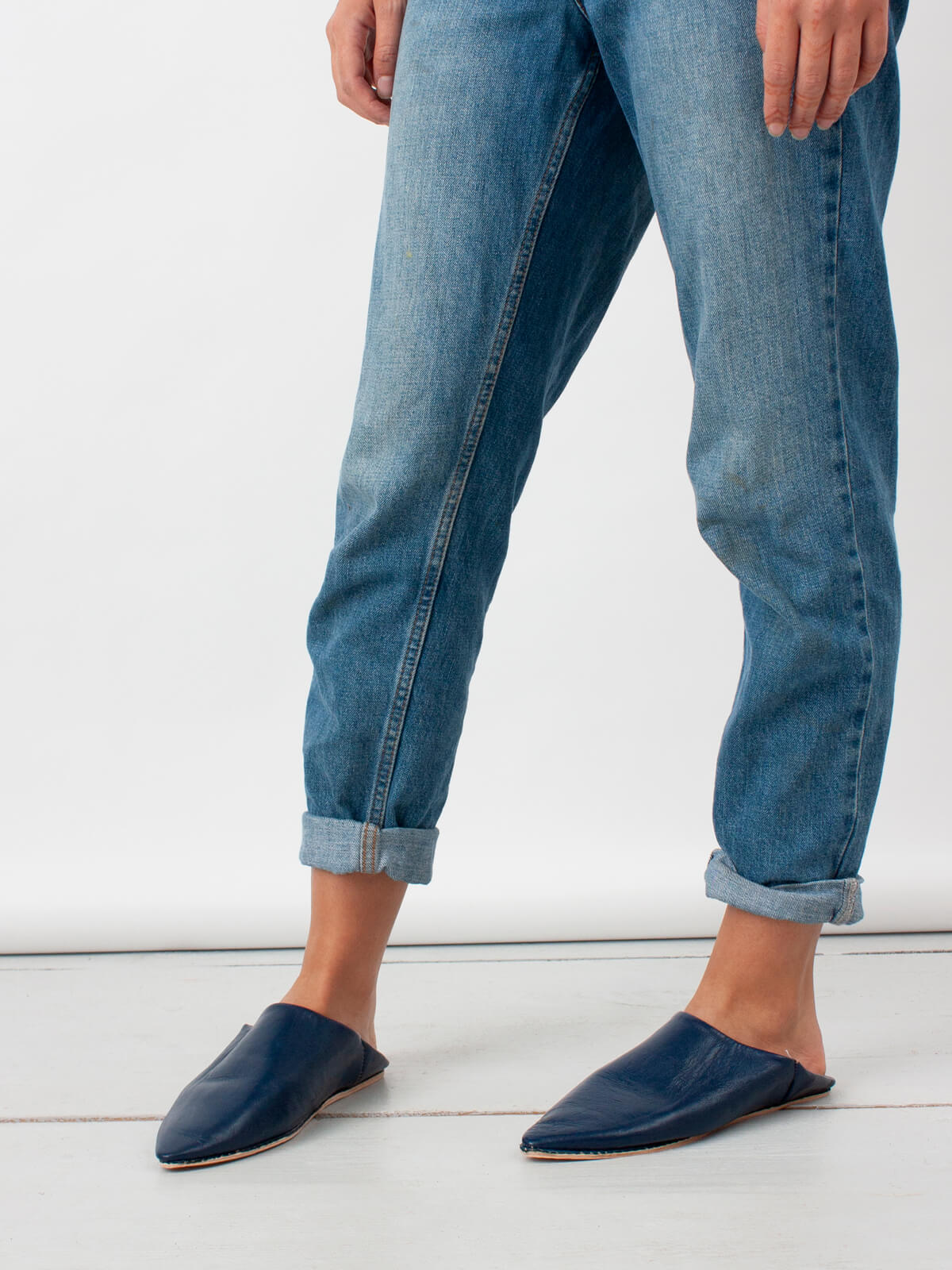 Authentic Moroccan Leather Babouche Slippers - Handmade Pointed Toe Indigo Blue House Shoes for Men & Women | Perfect for Home, Lounge & Cultural Fashion