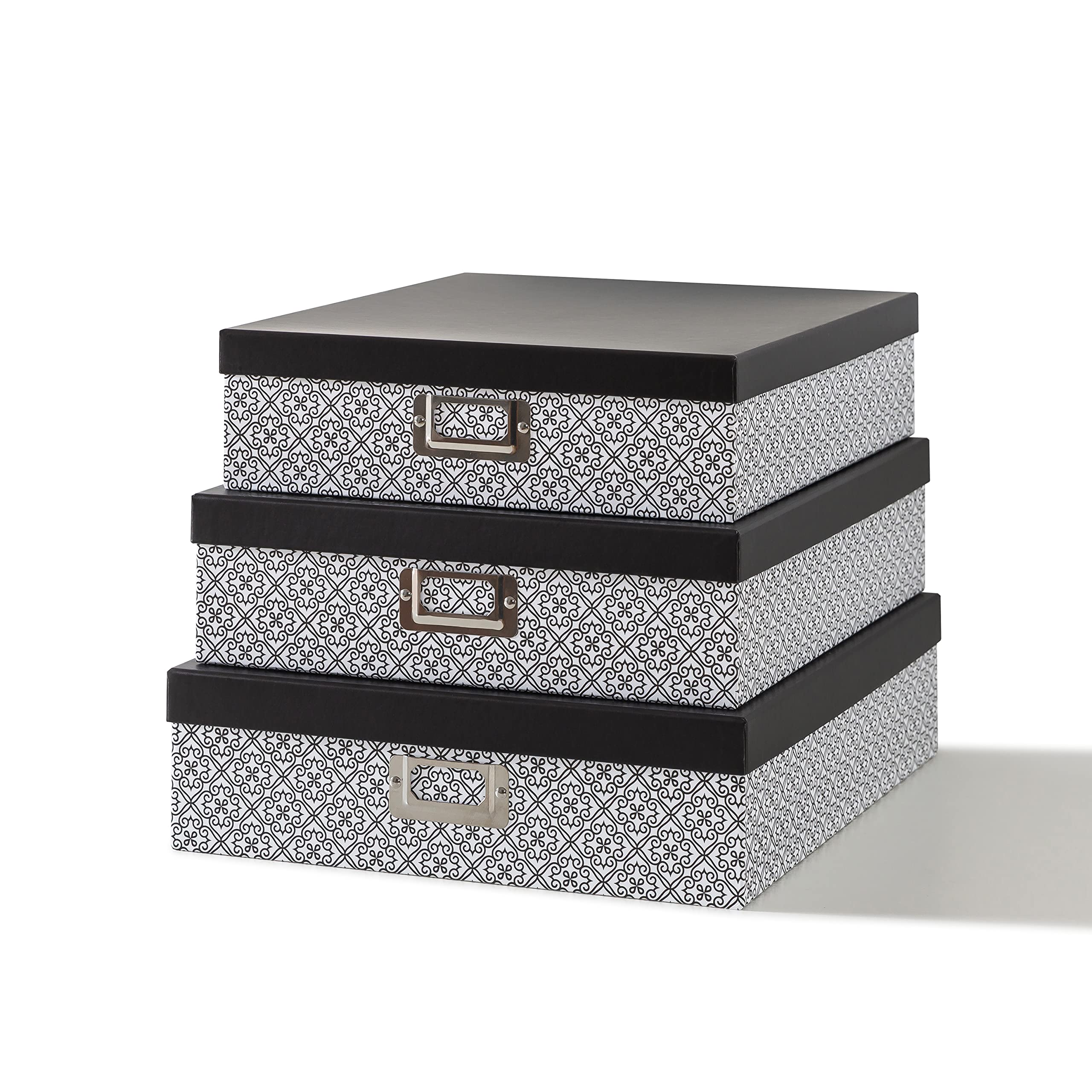 SLPR Black and White Decorative Cardboard Boxes with Lids - Set of 3 Nesting Paperboard Storage Boxes for Scrapbooking, Keepsakes, Photos, Letters & Documents | Perfect for Home Organization, Memory Keeping & Gift Wrapping
