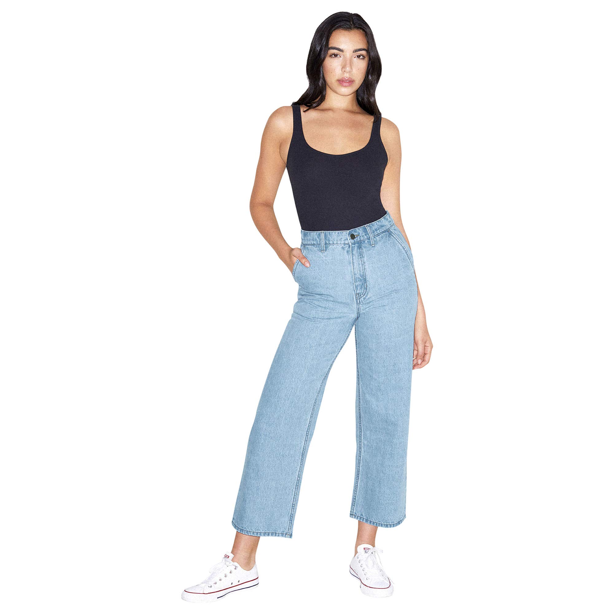American Apparel Women's High Waisted Wide Leg Cropped Jeans - Comfortable Stretch Denim Pants for Casual Wear, Street Style & Summer Outfits
