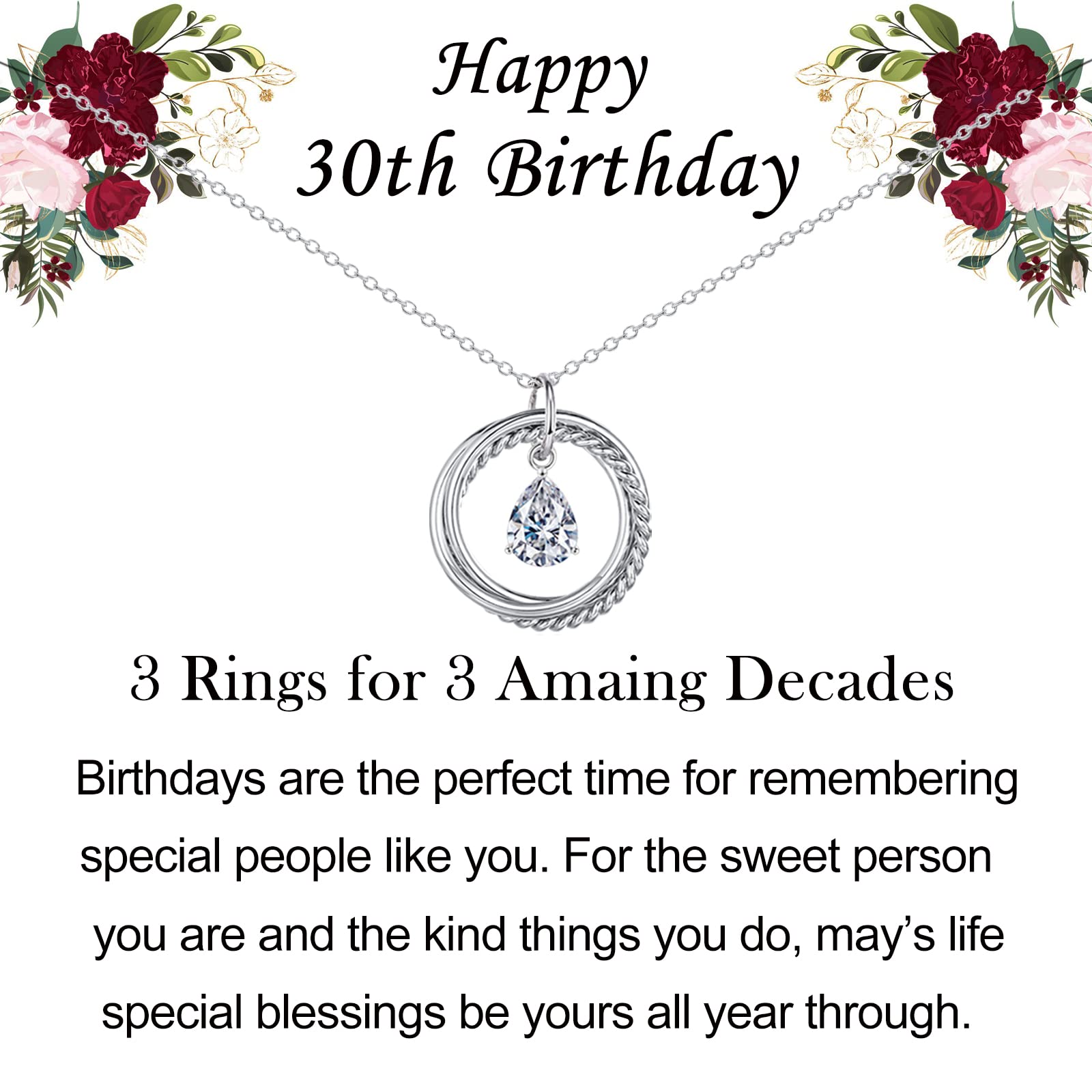 VOSAP Sterling Silver Chain Necklace - Elegant 30th 40th 50th 60th 70th Birthday Gift for Women, Best Friend, Daughter, Mom, Sister - Perfect for Anniversaries, Graduation & Special Occasions