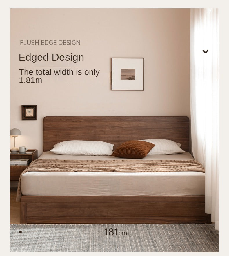 Premium Black Walnut & Oak Solid Wood Bed Frame - Modern Platform Bed for Master Bedroom, Guest Room, or Dormitory