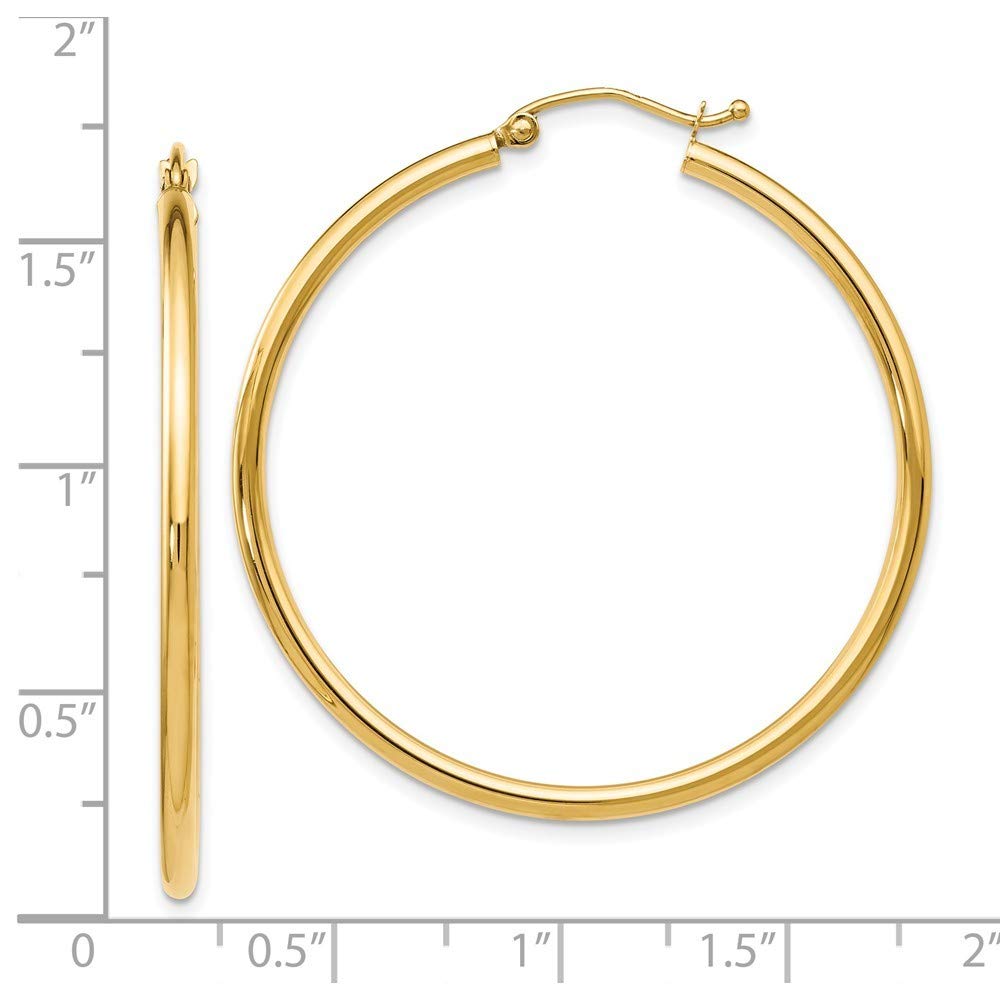 14K Yellow Gold Polished Hoop Earrings for Women - 40mm Classic Circle Earrings | Elegant Everyday Jewelry, Gift for Her, Wedding & Party Accessories
