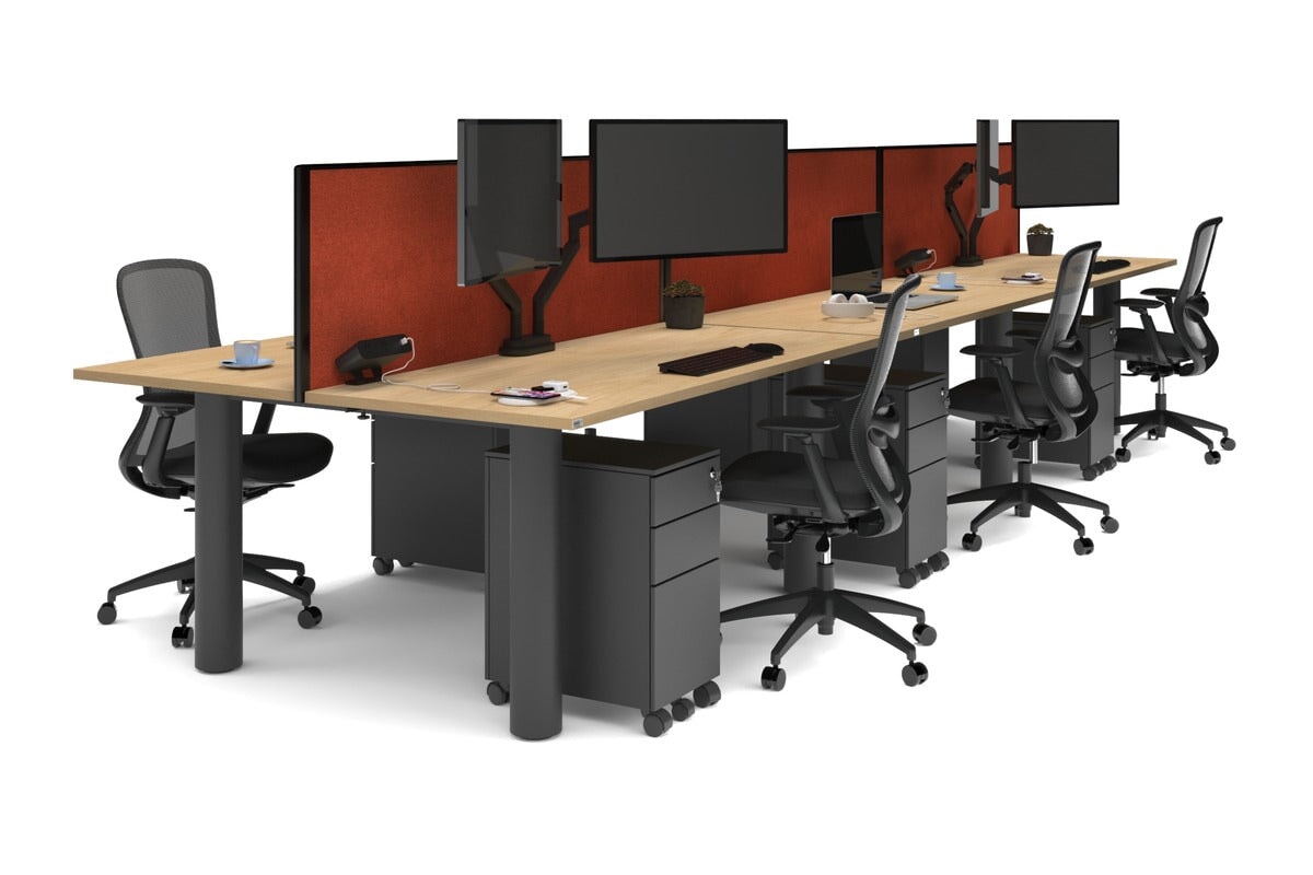 Quadro Cylinder Leg 6-Person Office Workstation Desk [1800L x 700W] - Modern Collaborative Workspace Solution for Team Meetings & Office Productivity