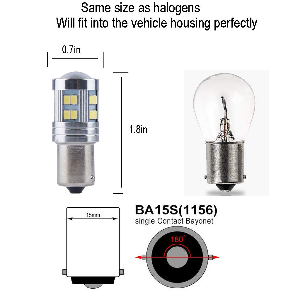 1156 BA15S 1141 1073 7506 1003 P21W Super Bright LED Bulbs 10-30VDC - High Power Projector Lights for Backup, Reverse, Turn Signals & Tail Lights - Xenon White (Pack of 2) - Perfect for Cars, Trucks & Motorcycles