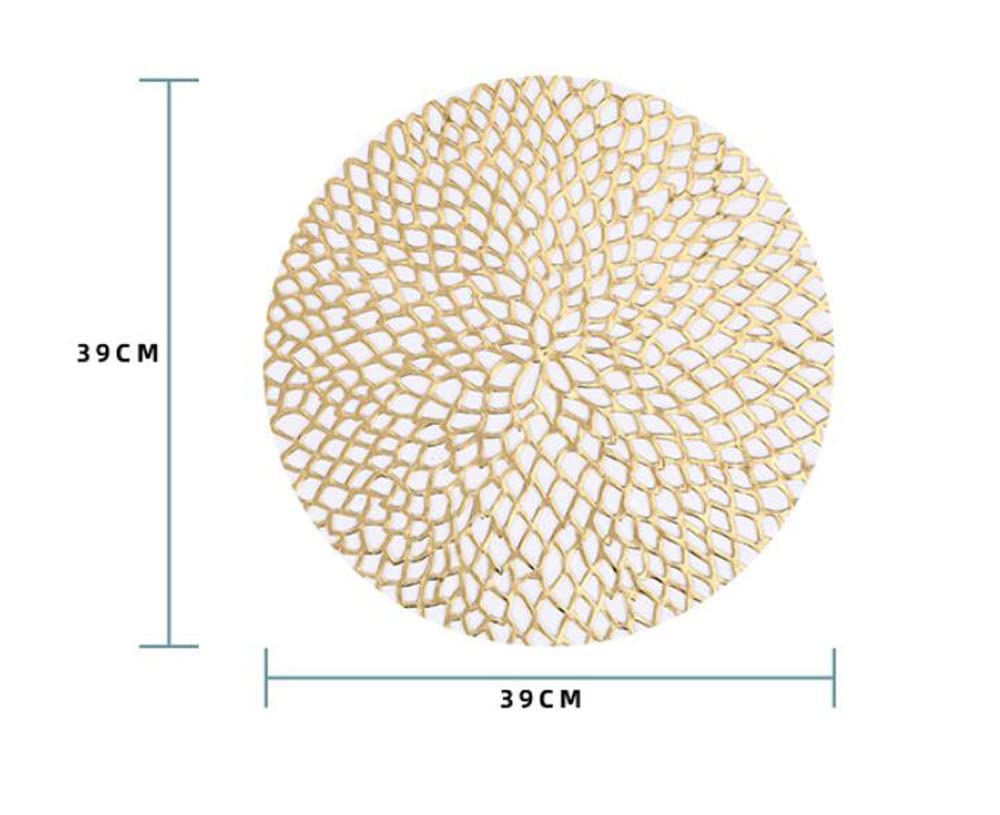Premium Non-Slip PVC Round Placemats Set of 6 - 15 Inch Hollow Charger Placemats for Dining Table Decor (Gold) | Washable & Durable for Wedding, Holiday, Party & Everyday Kitchen Use