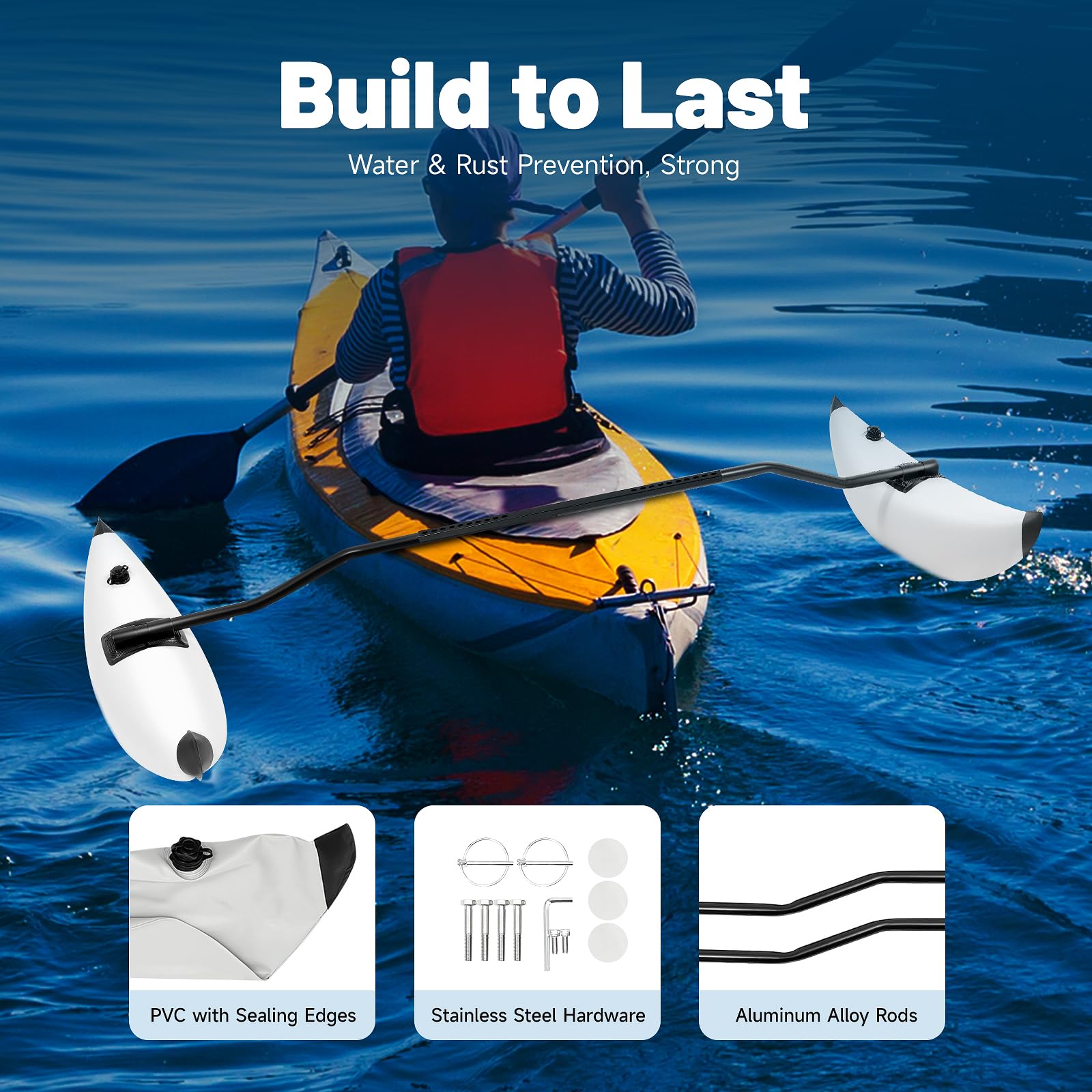 **2Pcs Inflatable Kayak Outrigger Stabilizer - PVC Fishing Boat Stabilizer & AMA Kit for Canoe & Kayak, Portable Float Stabilizer for Enhanced Balance & Safety | Perfect for Fishing, Stand-Up Paddling & Water Sports**