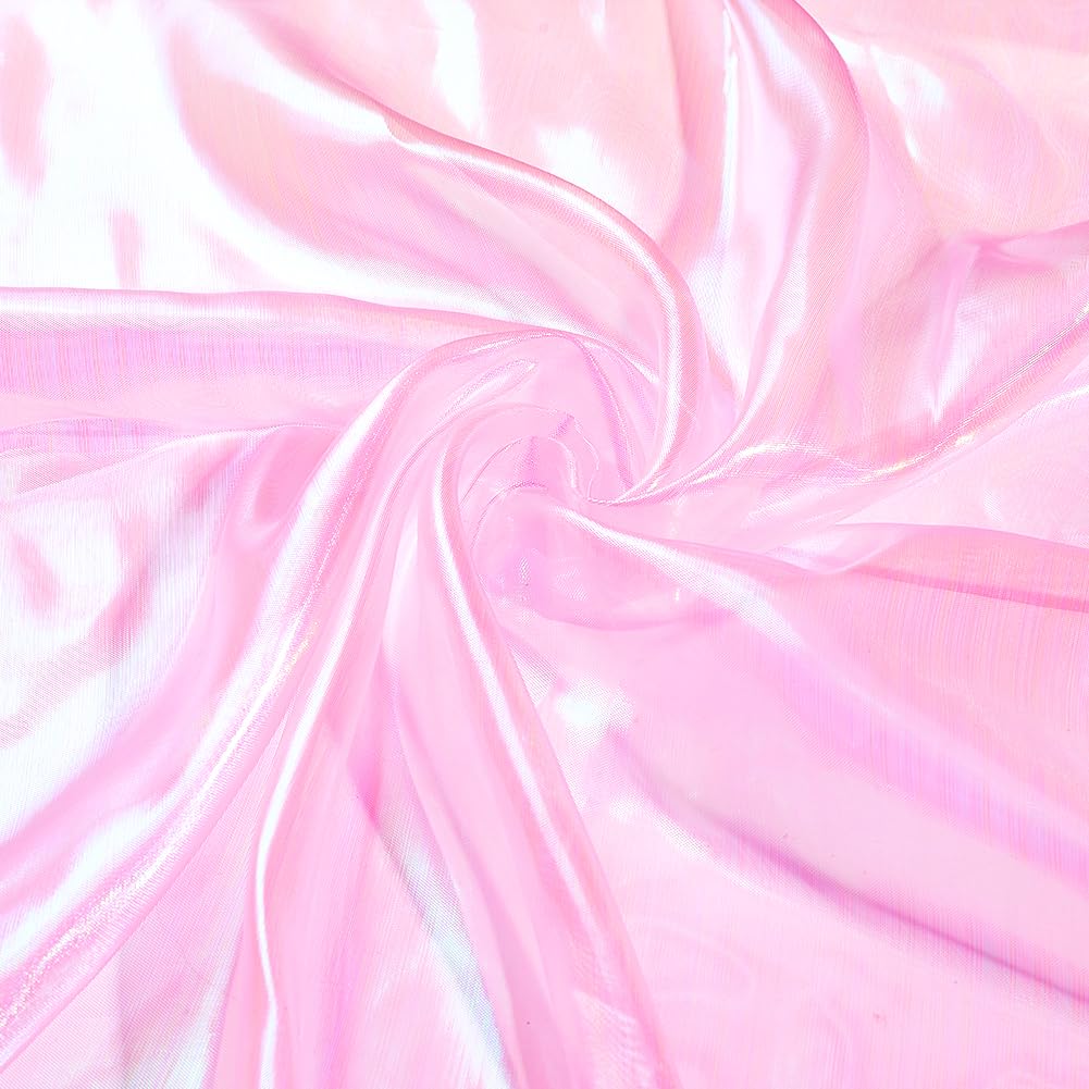 PH PandaHall 4.3 Yards Pink Iridescent Organza Fabric - Shiny Gauze & Lace Cloth for Wedding Dresses, Stage Costumes, DIY Crafts (1.5m/59in Wide) - Perfect for Bridal Veils, Home Decor, Gift Wrapping & Party Decorations