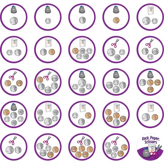Rock Paper Scissors Math Coin Counting Game for Kids - Fun Educational Learning Activity for Classroom & Homeschool
