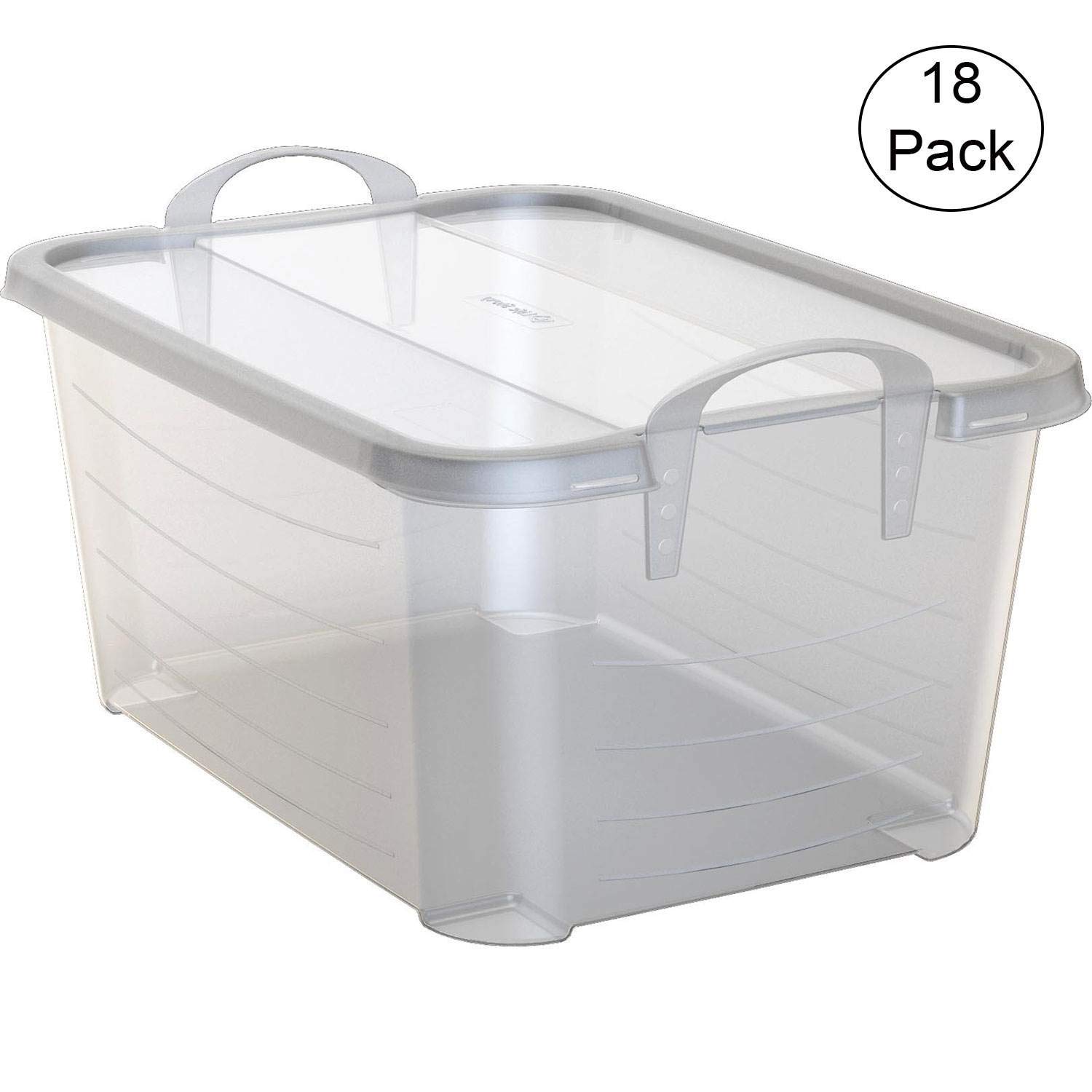 Clear Stackable Storage Boxes for Closet Organization - 55 Quart (18 Pack) - Perfect for Bedroom, Closet, Garage & Seasonal Storage