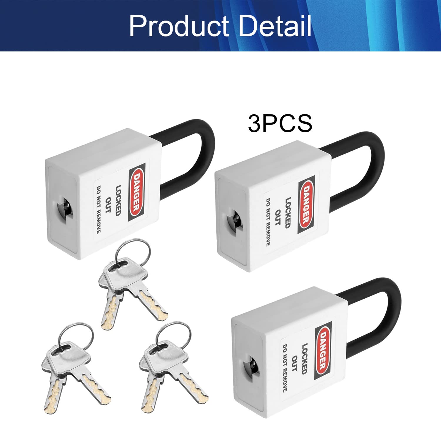 3PCS Lockout Tagout Safety Padlocks - LOTO Locks Keyed Differently, Steel Shackle PA Lockout Tagout Kit for Electrical Panels & Equipment - Perfect for Industrial Safety & Small Luggage Security (White)