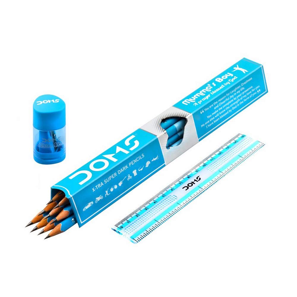 DOMS Mumma's Boy Prayer Blessed Pencils Set - 5 Packets (50 Pencils) with Free Chalk Holder & Dustless Chalk | Inspirational Writing & School Supplies for Students, Artists & Office Use