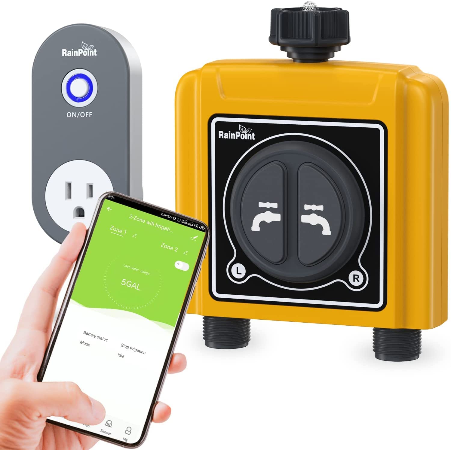 RAINPOINT Smart WiFi Sprinkler Timer & Hose Timer - Automatic Garden Watering System with Drip Irrigation, Wi-Fi Hub, Rain Delay, Alexa Voice Control, 2 Outlets | Perfect for Lawns, Flower Beds & Vegetable Gardens