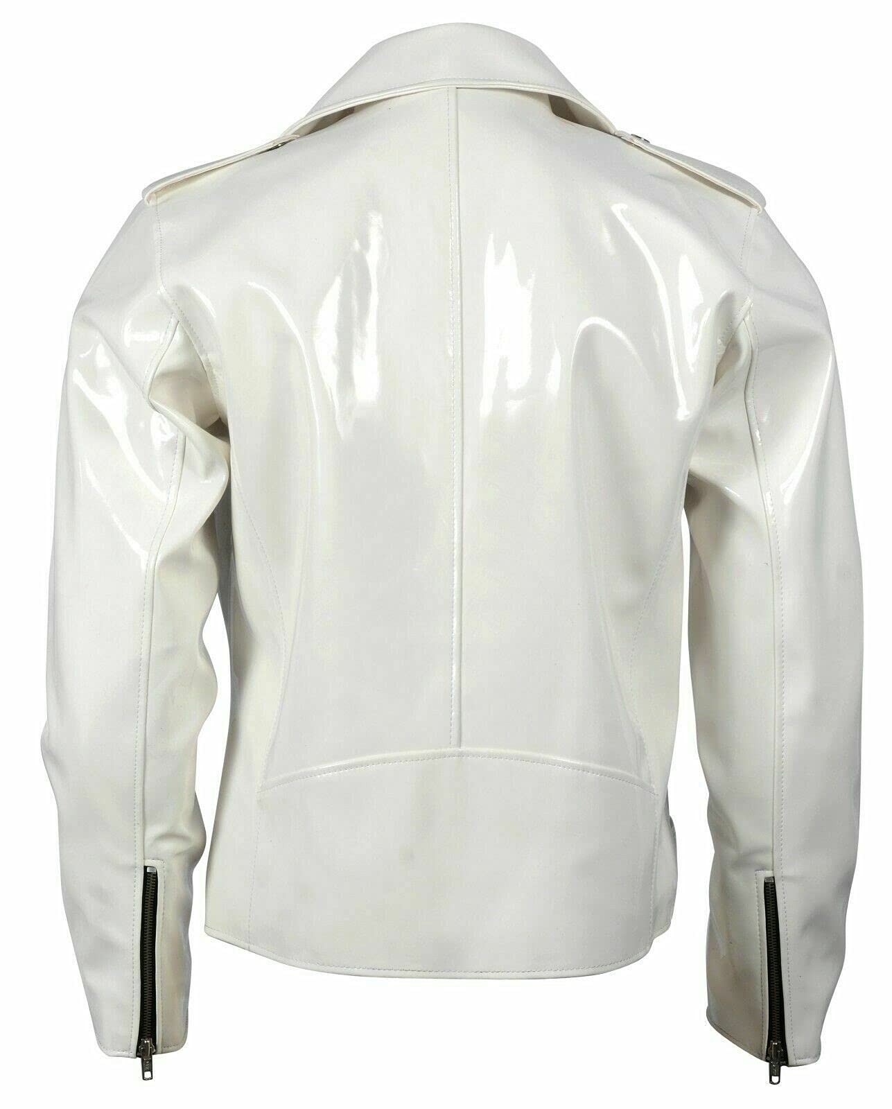 Women's White PVC Leather Jacket - Shiny Stylish Cafe Racer Motorcycle Biker Jacket for Women | Perfect for Riding, Night Out & Fashion Statement
