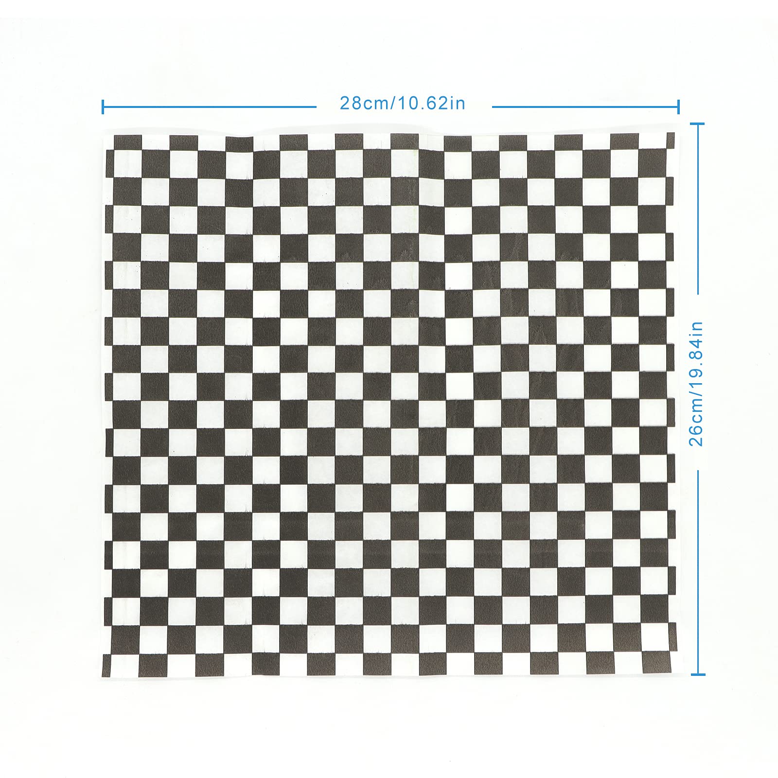 Premium 100-Pack Checkered Food Grade Wrapping Paper - 26 x 28cm Black Grid Greaseproof & Waterproof Baking Sheets for Cheese, Bread, Pizza, Fries | Ideal for Picnics, Parties & Food Presentation